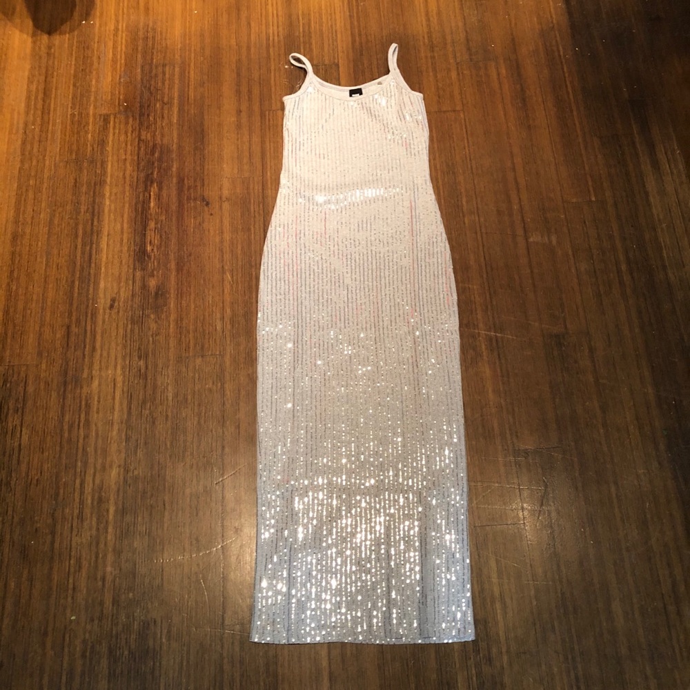 Silver sequin maxi bodycon dress